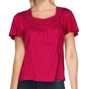 Ralph Lauren Embroidered Magenta Short Sleeve Tee Shirt Top Boho Peasant blouse